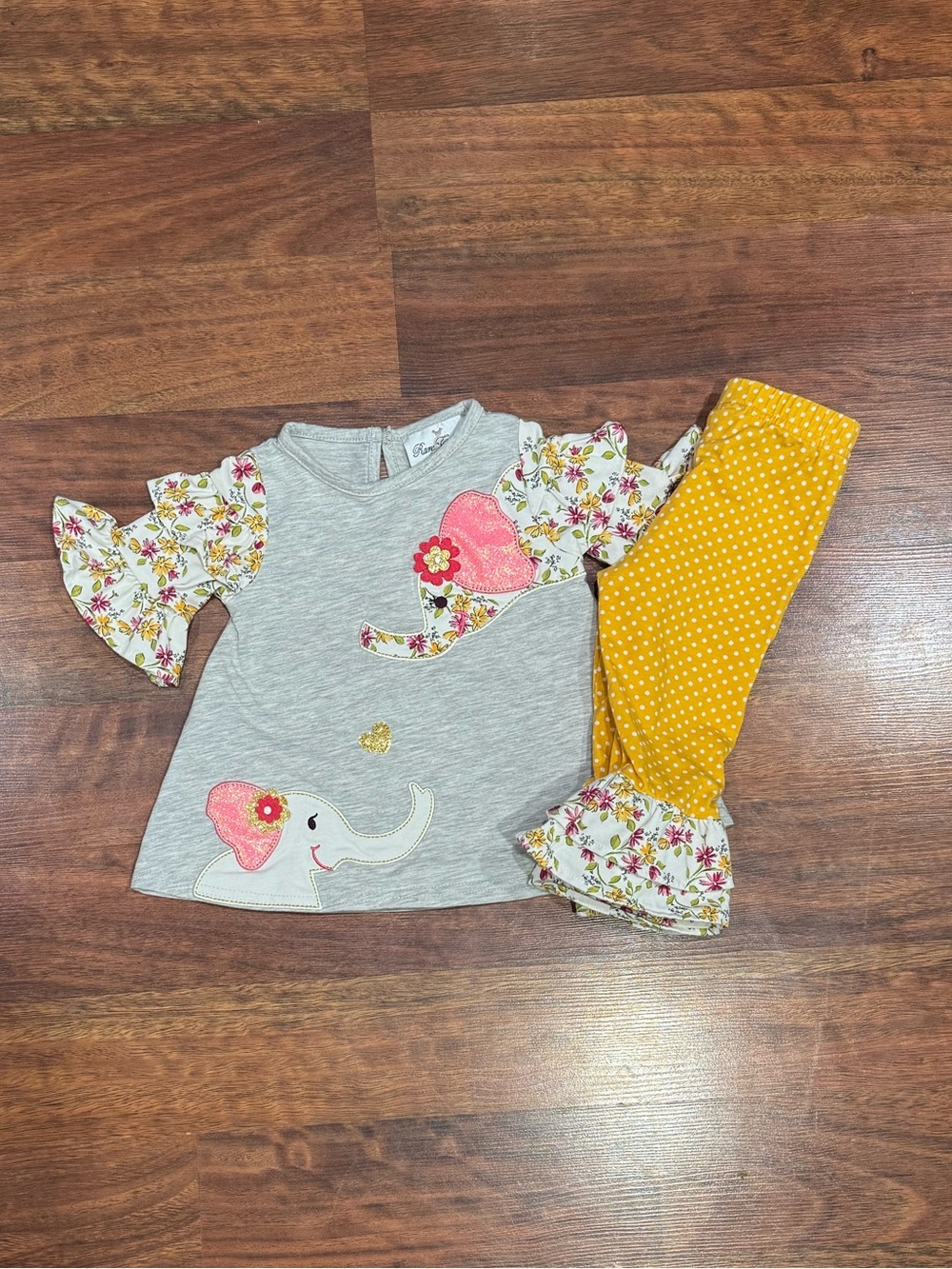 Rare Editions - Gray with Pink & Yellow Floral Accents and Elephants